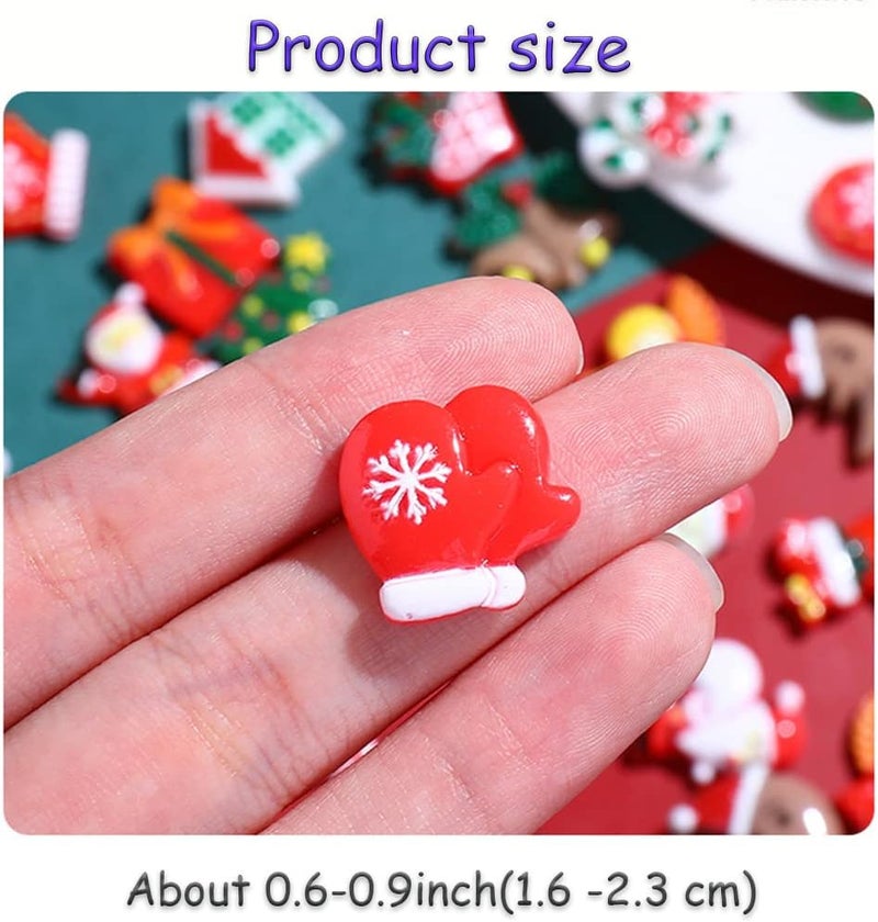 VETE 100pcs Christmas Slime Flatback Charms, Assorted Craft Resin Ornaments Miniature Ornaments Set, Santa Snowman Tree Bell Resin Decoration for Craft Making, Ornament Scrapbooking DIY Crafts - Image 4